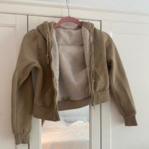 John Galt Pacsun Tan Cropped Zip-up Hoodie Jacket One Size Fits All